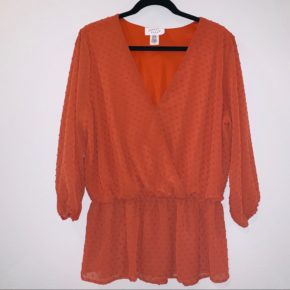 Janette Plus, Plus Size Textured Peplum Blouse